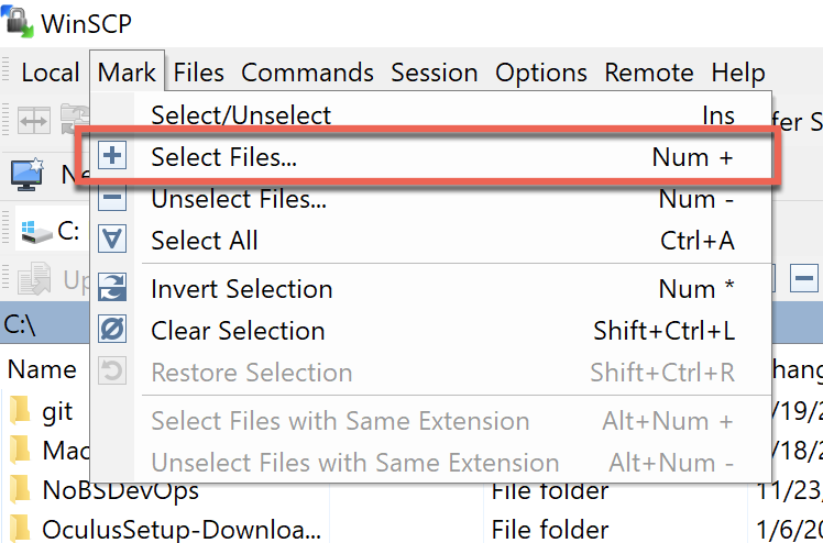 The Select Files menu item