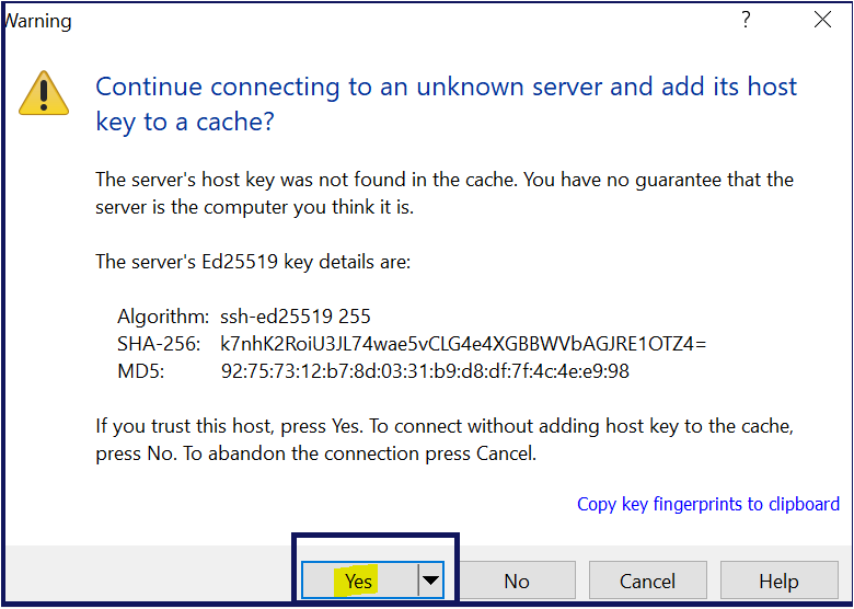 Prompt for Host Key to a Cache
