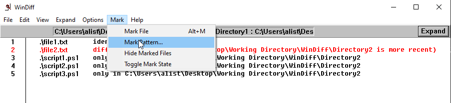 Marking a pattern of files.