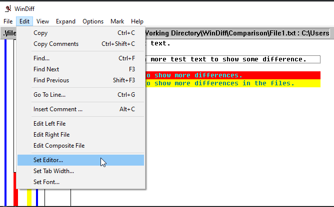 Setting the editor in WinDiff.