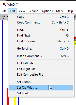 Setting tab width in WinDiff.