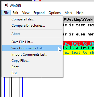 Exporting comments from a compared file.