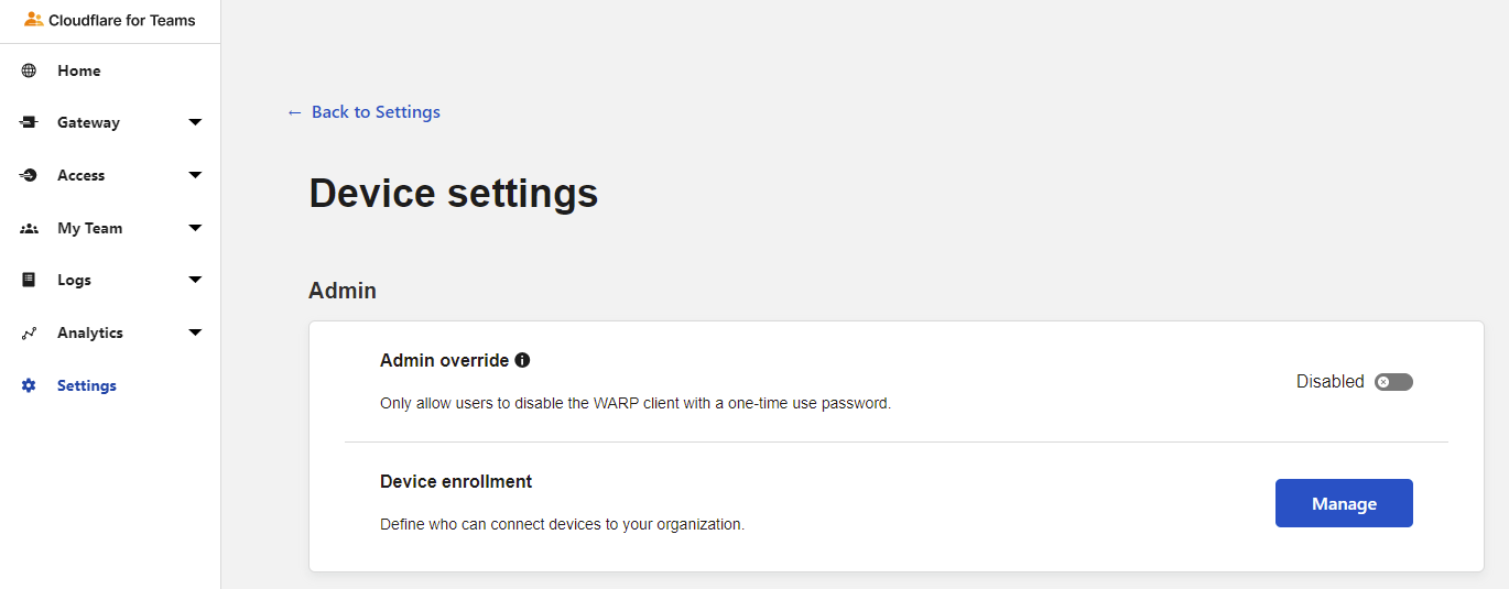 Navigating to the Manage Device Enrollment settings.
