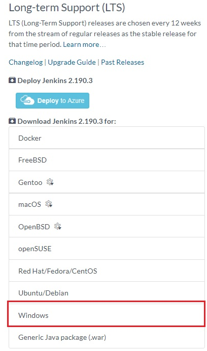 Installing the Windows package for Jenkins