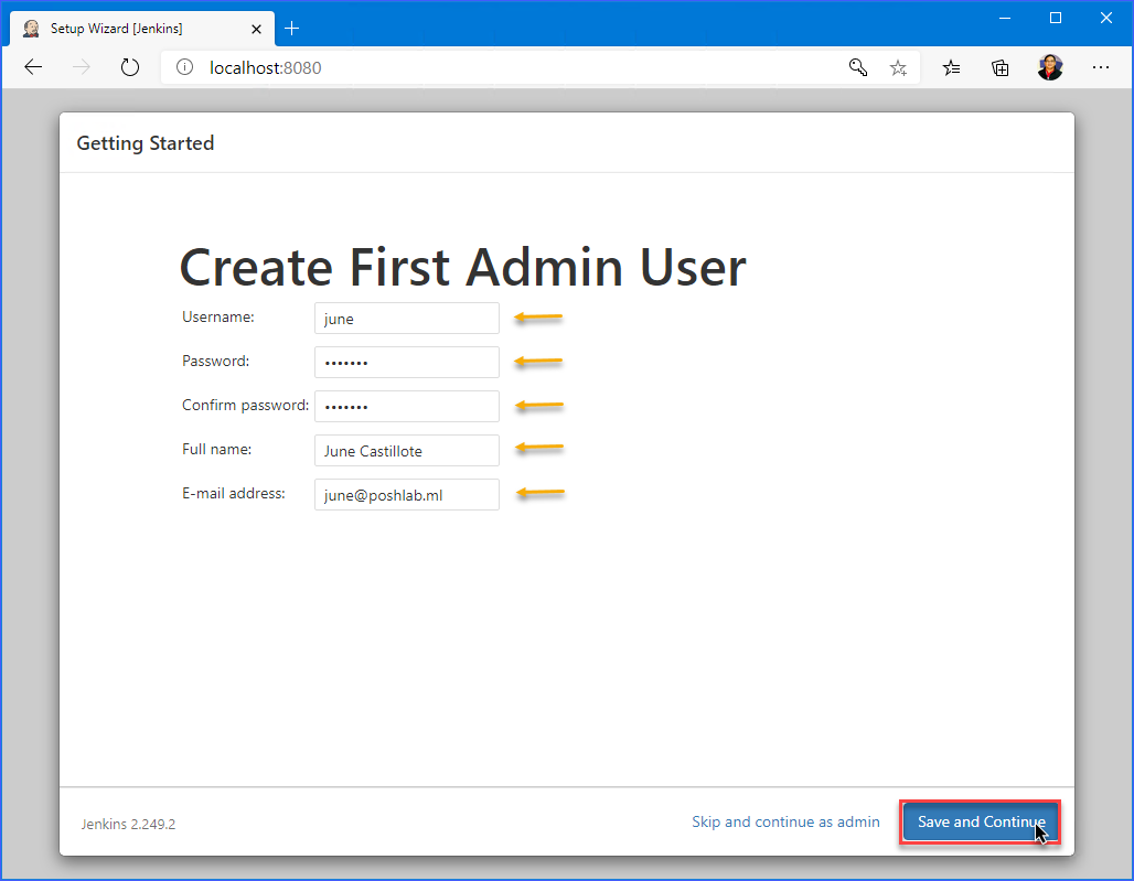 Creating the first Jenkins administrator account