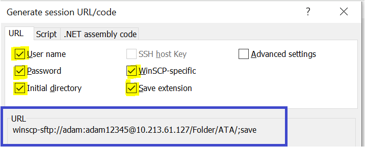 WinSCP command line: Generate Session URL/Code