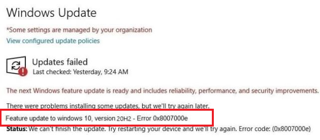 Feature update to Windows 10 0x8007000e error code