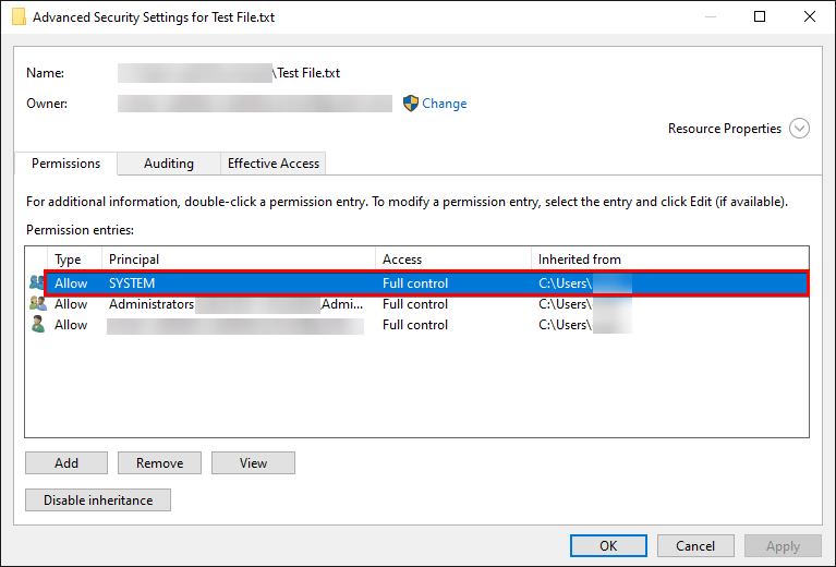 Viewing Permissions of a Permission Entry