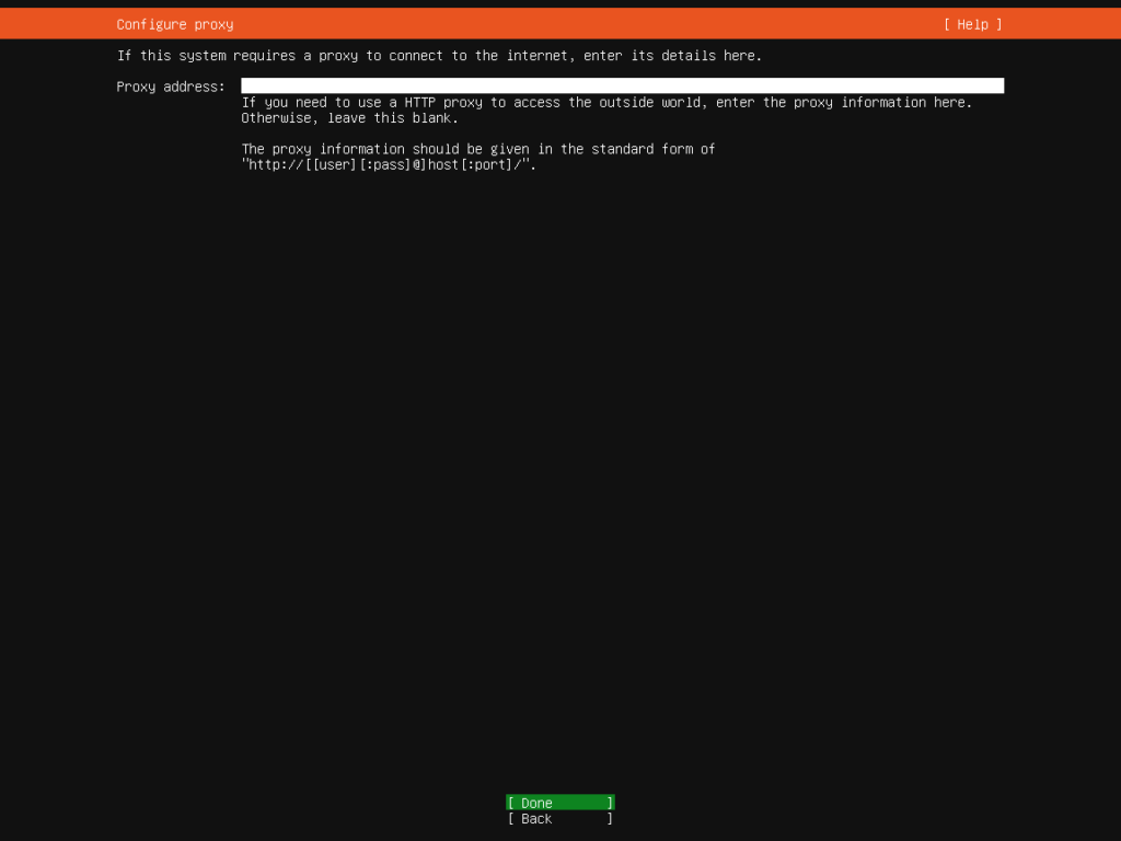 Ubuntu Server 20.04 Installation Screen - Configure Proxy