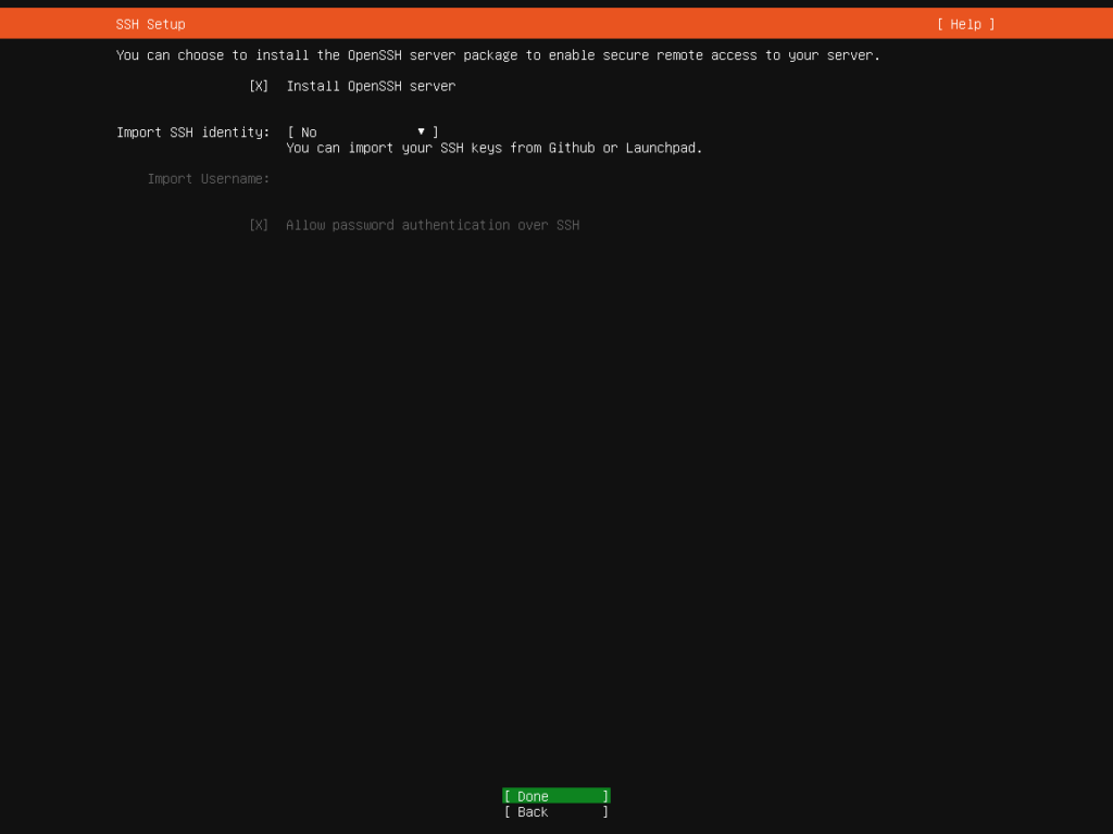 Ubuntu Server 20.04 Installation Screen - SSH Setup