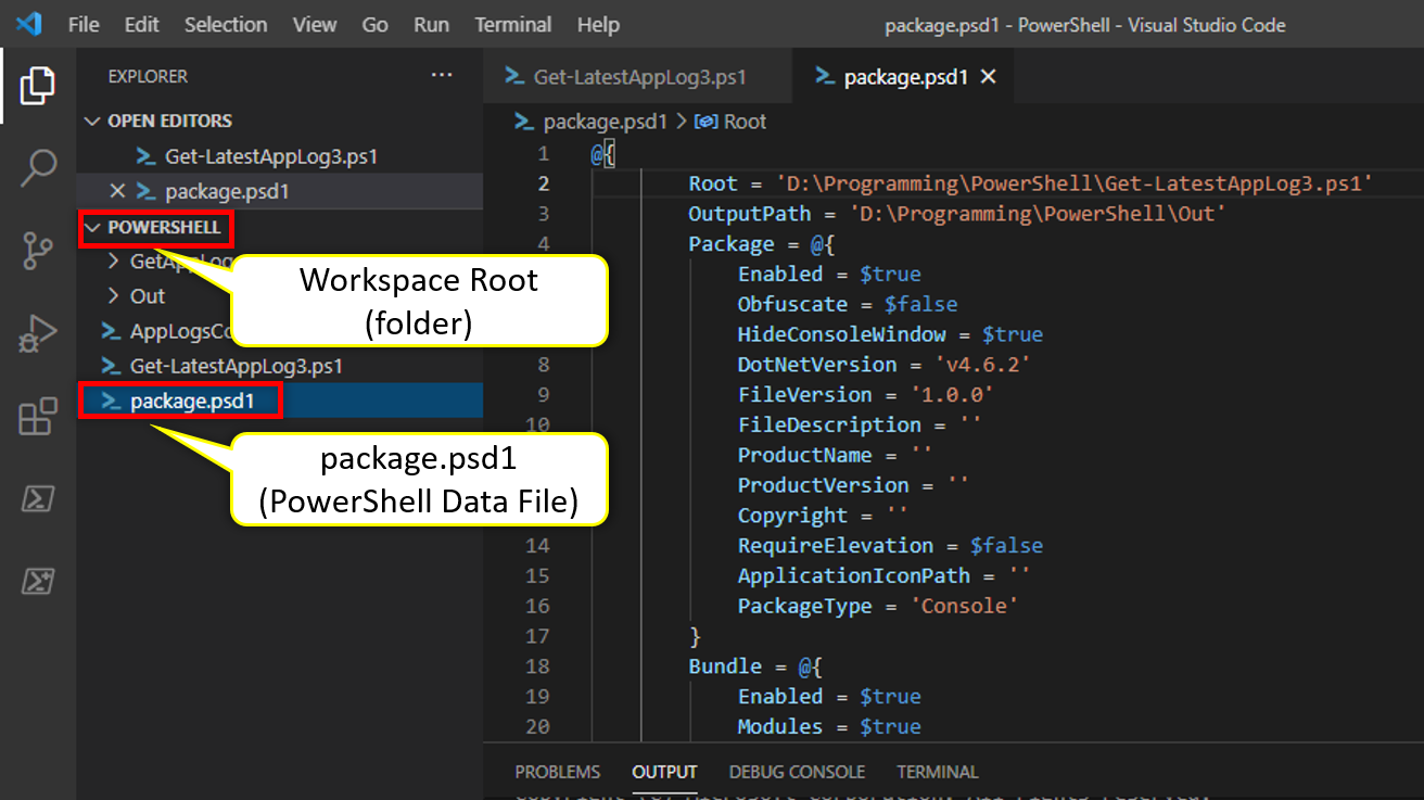 Showing Workspace Root and PowerShell Data File (PSD1)